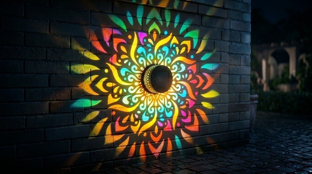 Solar Mandala Projector Illuminating a Wall